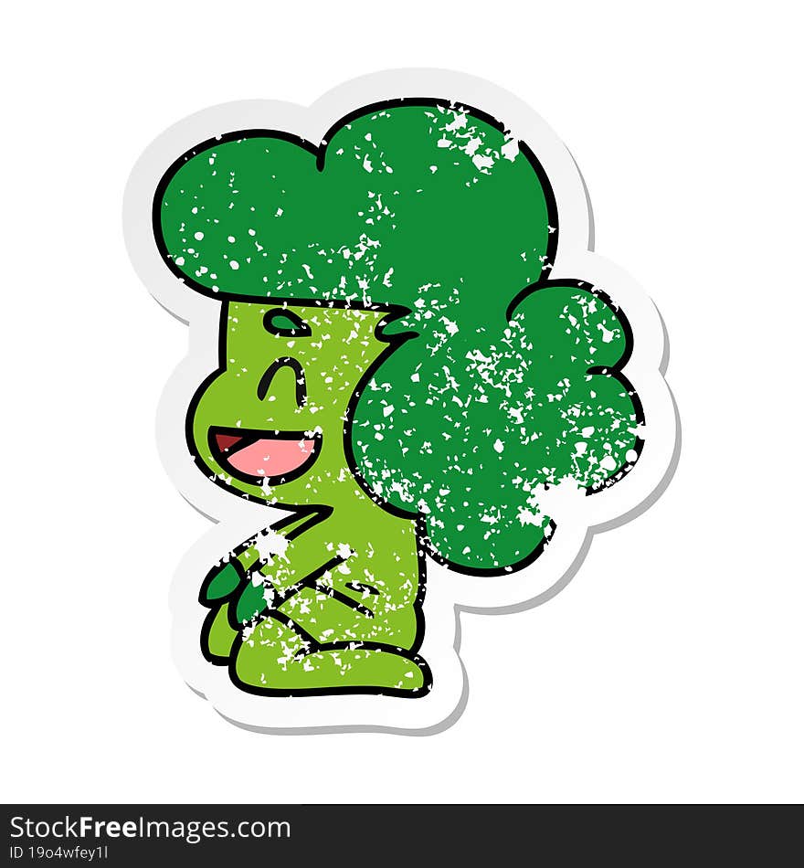 distressed sticker cartoon of a kawaii alien girl