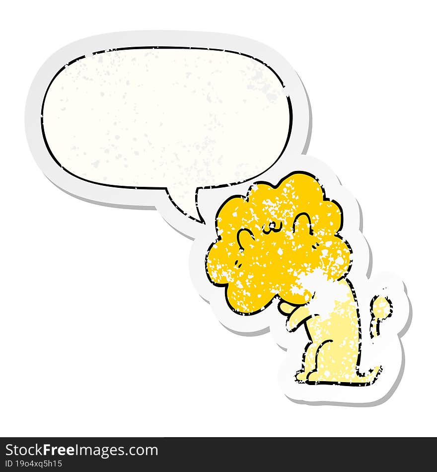 cartoon lion and speech bubble distressed sticker