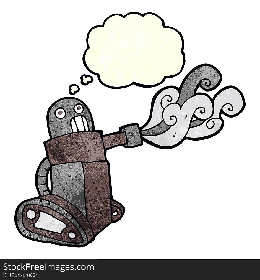 cartoon tank robot with thought bubble