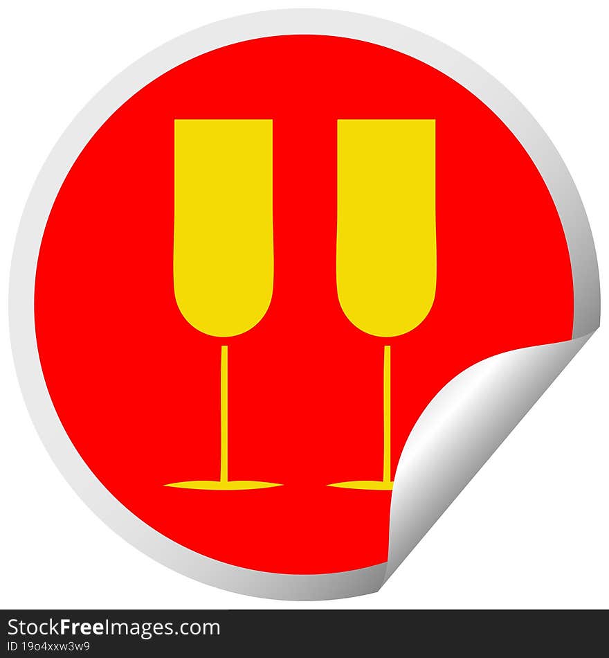 circular peeling sticker cartoon of a champagne flutes