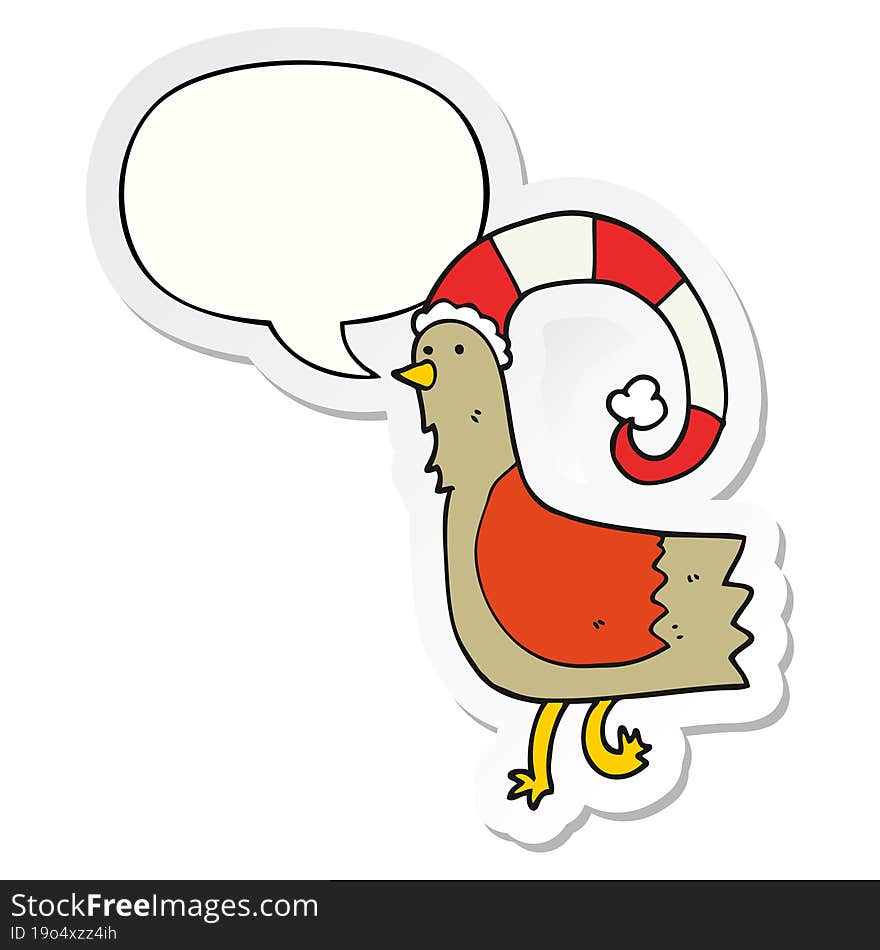 Caroton Chicken In Funny Christmas Hat And Speech Bubble Sticker