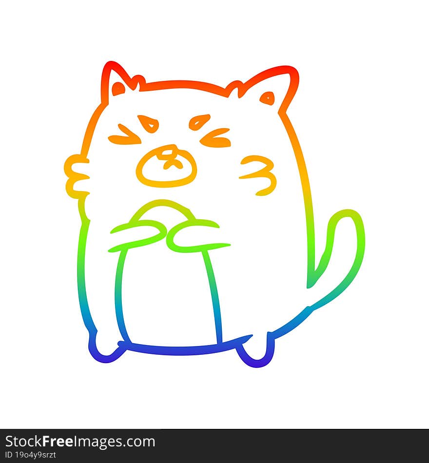 rainbow gradient line drawing angry cat