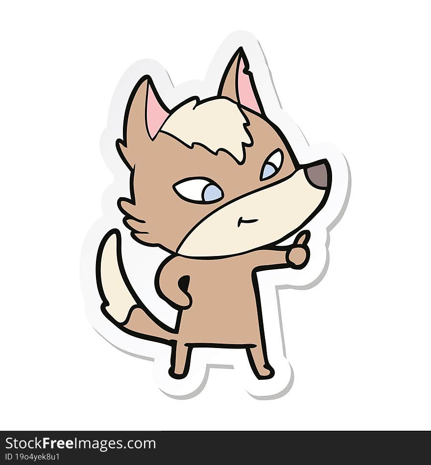 sticker of a friendly cartoon wolf