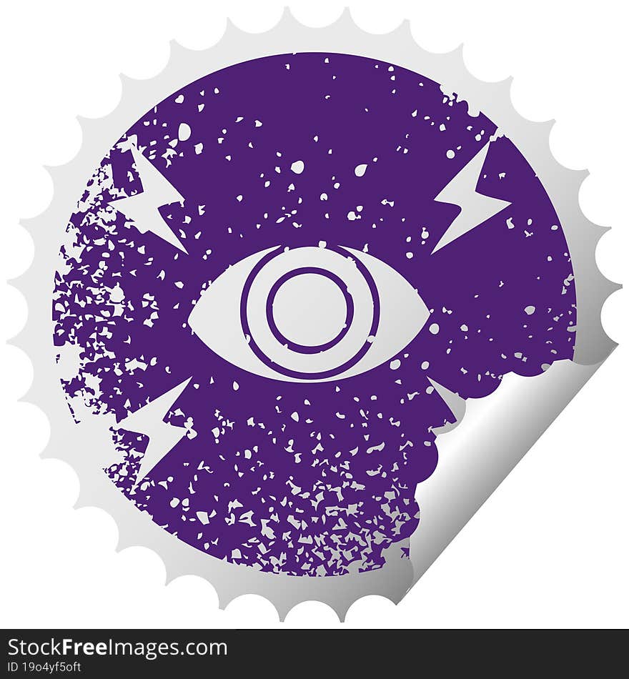 distressed circular peeling sticker symbol of a mystic eye