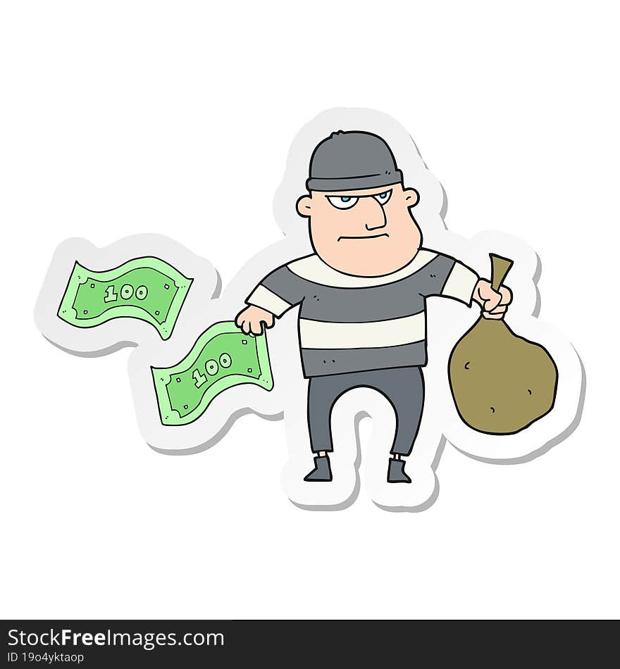 Sticker Of A Cartoon Bank Robber