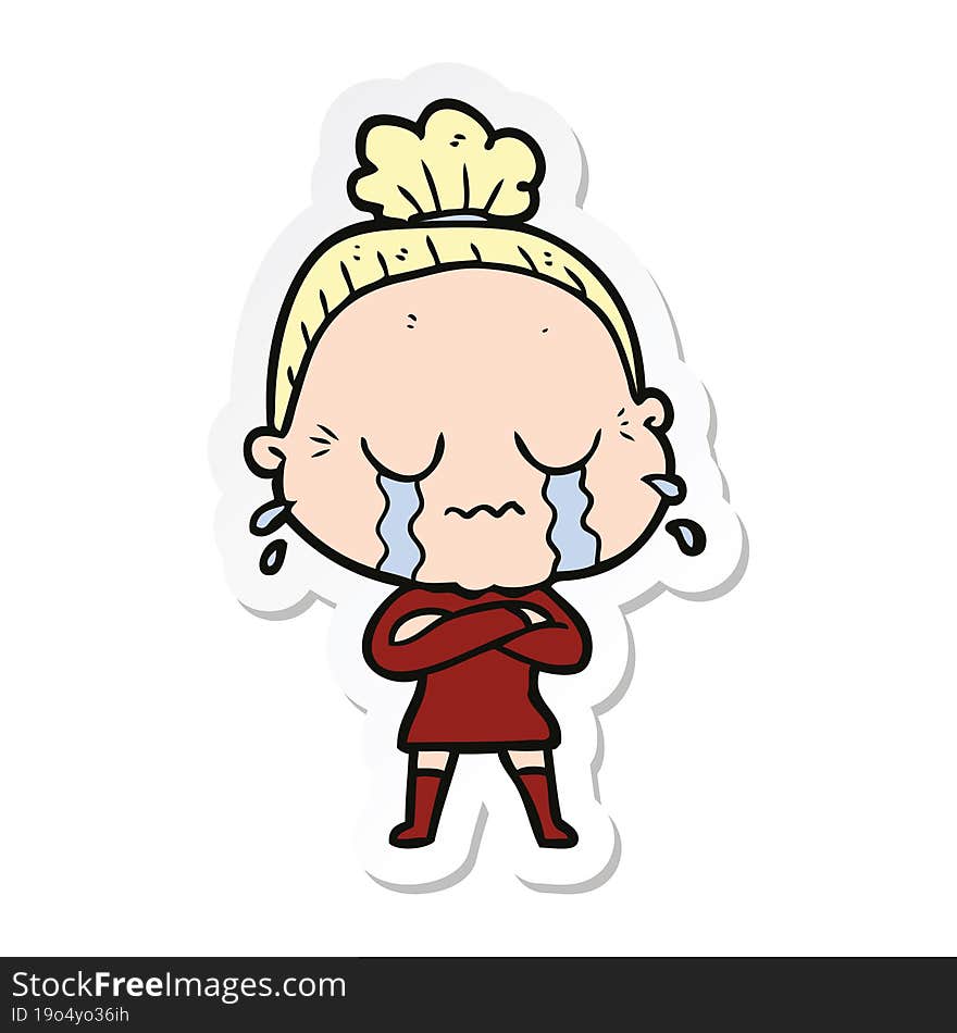 sticker of a cartoon crying old lady