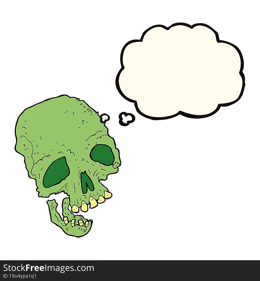 Cartoon Ancient Spooky Skull With Thought Bubble