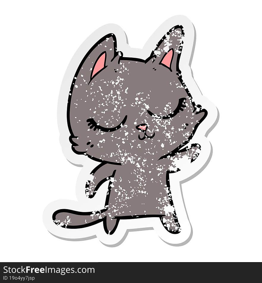 distressed sticker of a calm cartoon cat