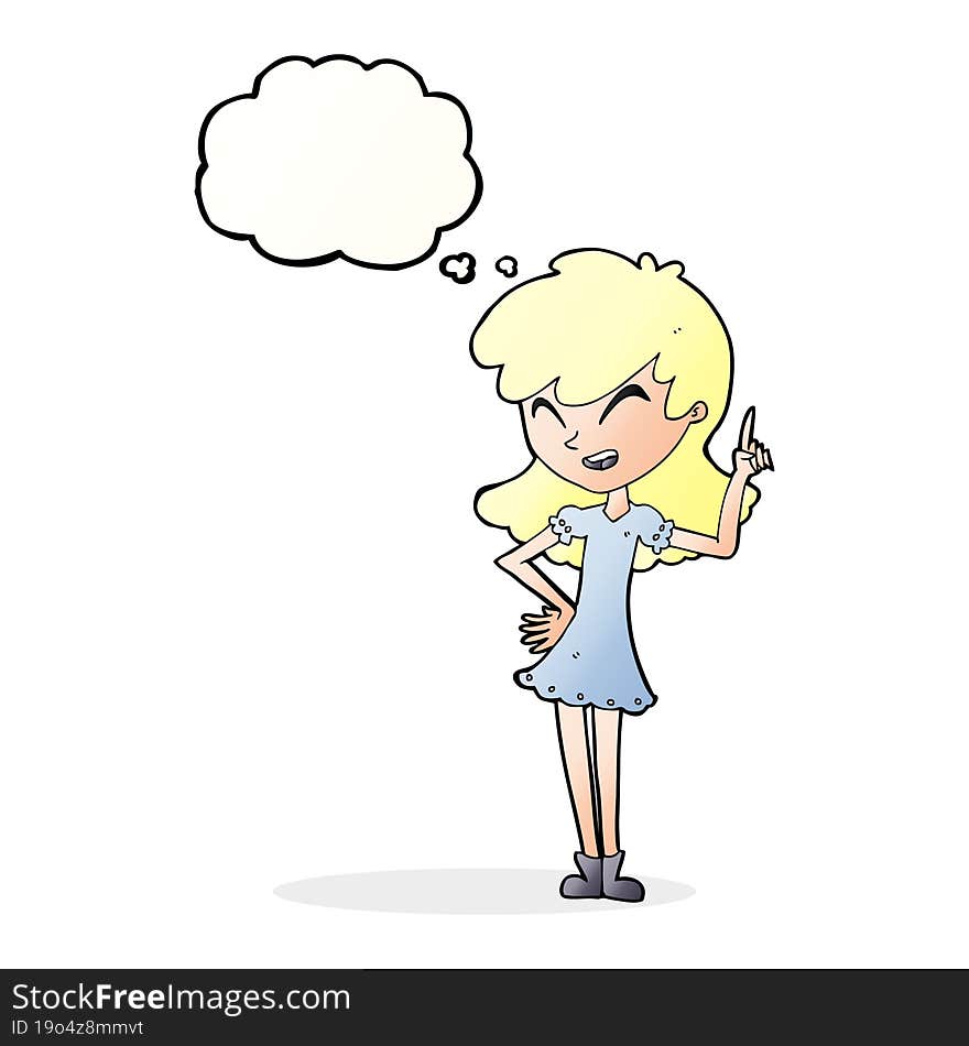 cartoon girl making point with thought bubble