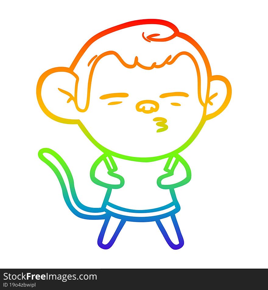 Rainbow Gradient Line Drawing Cartoon Suspicious Monkey