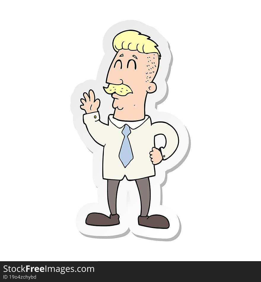 sticker of a cartoon office man waving