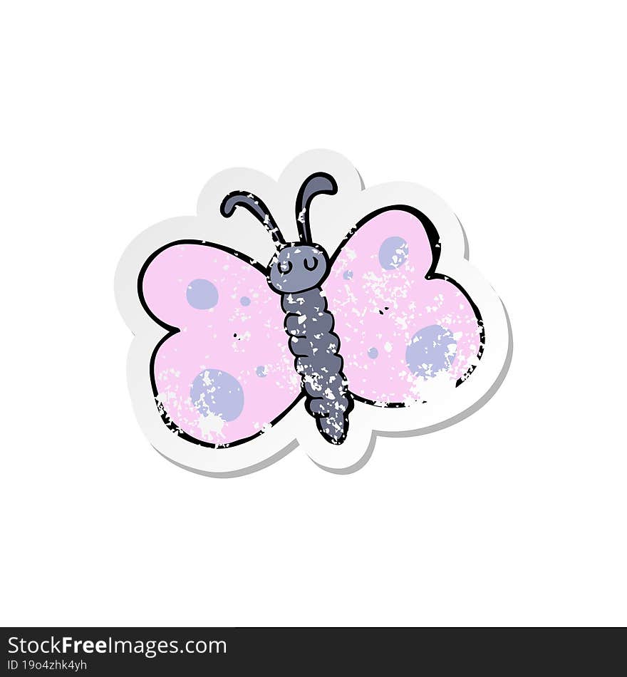 retro distressed sticker of a cartoon butterfly