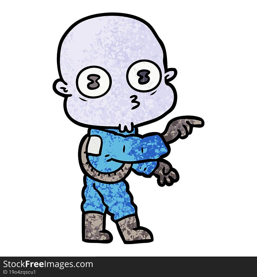 cartoon weird bald spaceman pointing. cartoon weird bald spaceman pointing