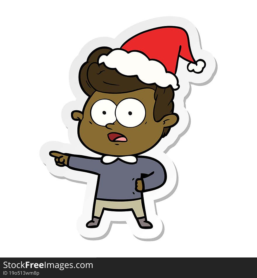 Sticker Cartoon Of A Staring Man Wearing Santa Hat