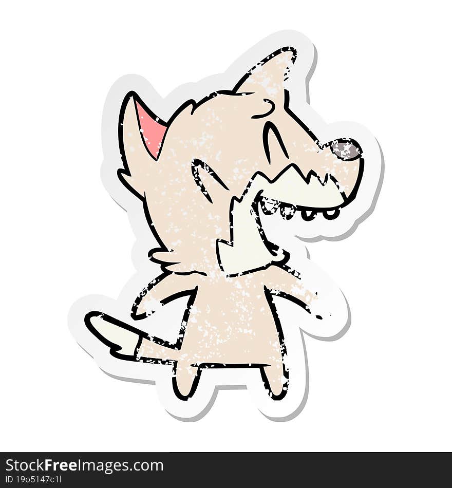 distressed sticker of a laughing fox cartoon