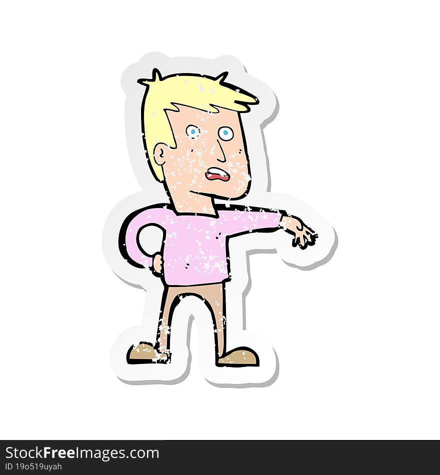 retro distressed sticker of a cartoon man making camp gesture