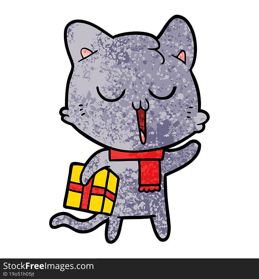 cartoon cat with gift. cartoon cat with gift