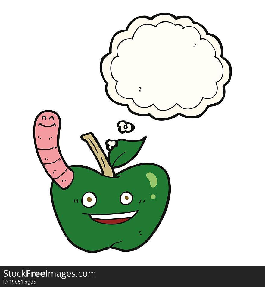 Cartoon Apple With Worm With Thought Bubble