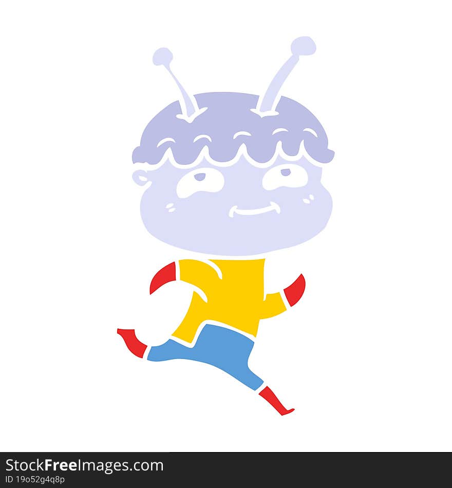 Friendly Flat Color Style Cartoon Spaceman Running