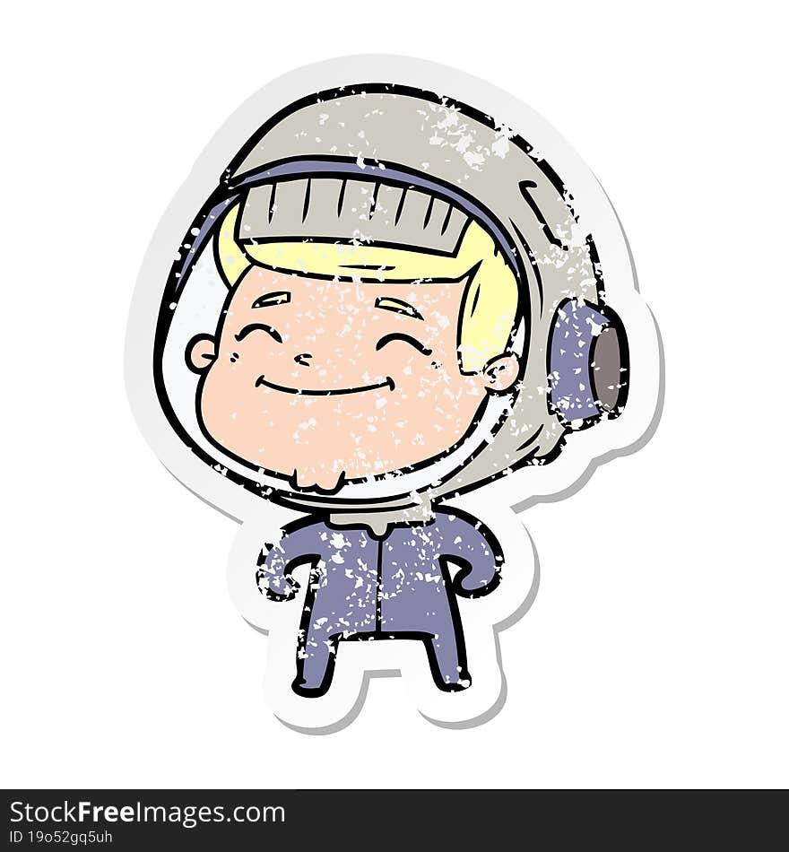 Distressed Sticker Of A Happy Cartoon Astronaut