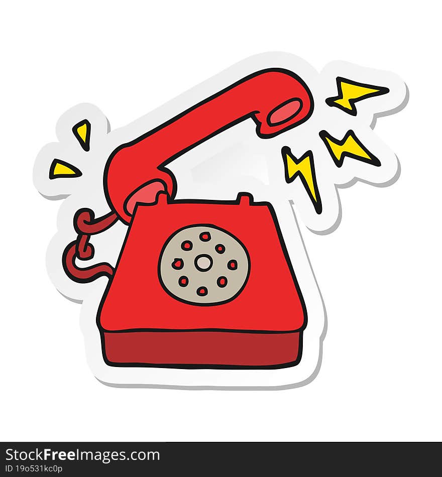 Sticker Of A Cartoon Ringing Telephone