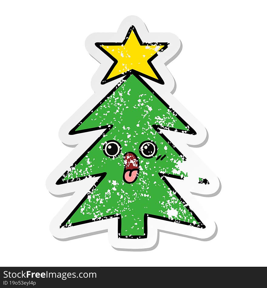 distressed sticker of a cute cartoon christmas tree