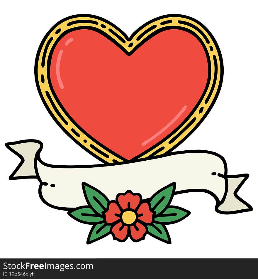 tattoo in traditional style of a heart and banner. tattoo in traditional style of a heart and banner