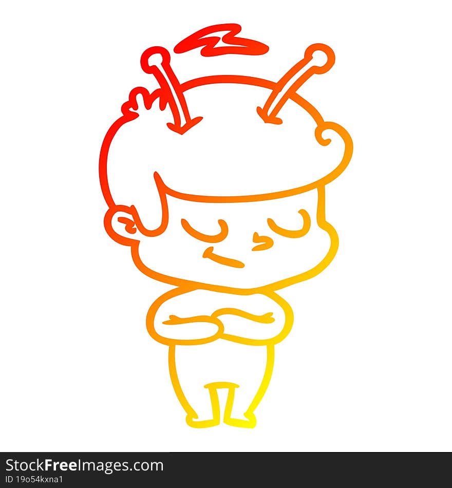 warm gradient line drawing friendly cartoon spaceman