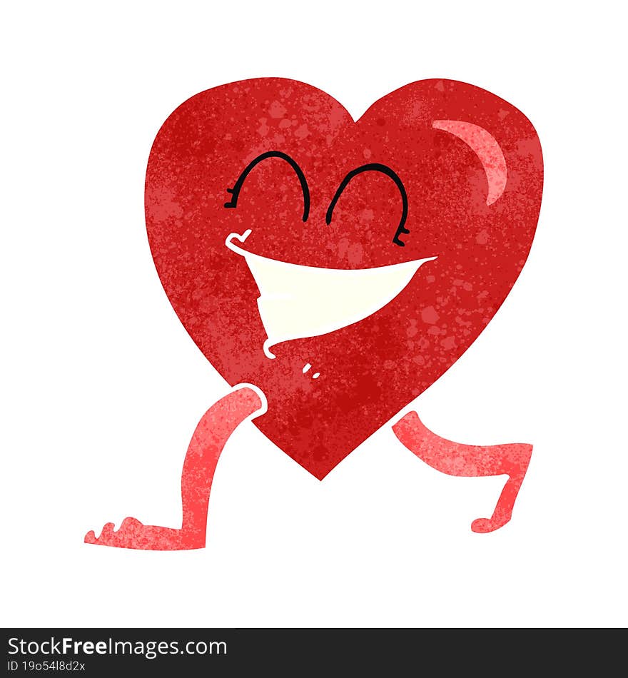 retro cartoon walking heart