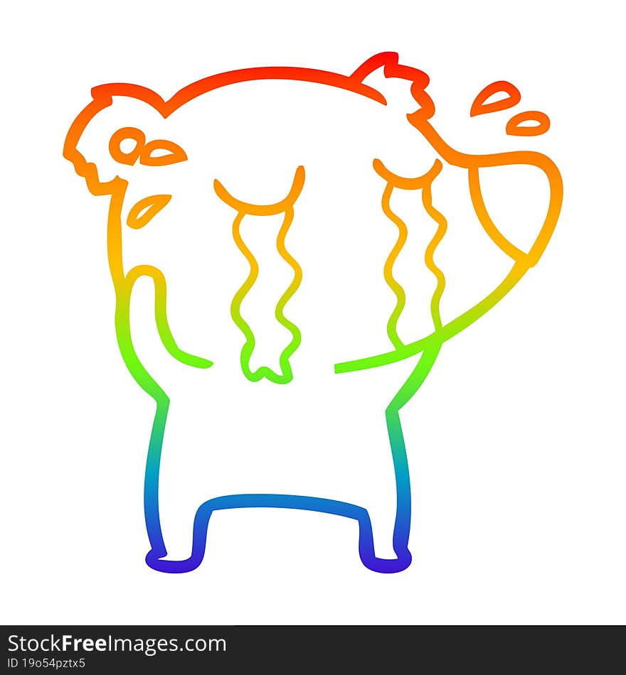 rainbow gradient line drawing cartoon crying bear