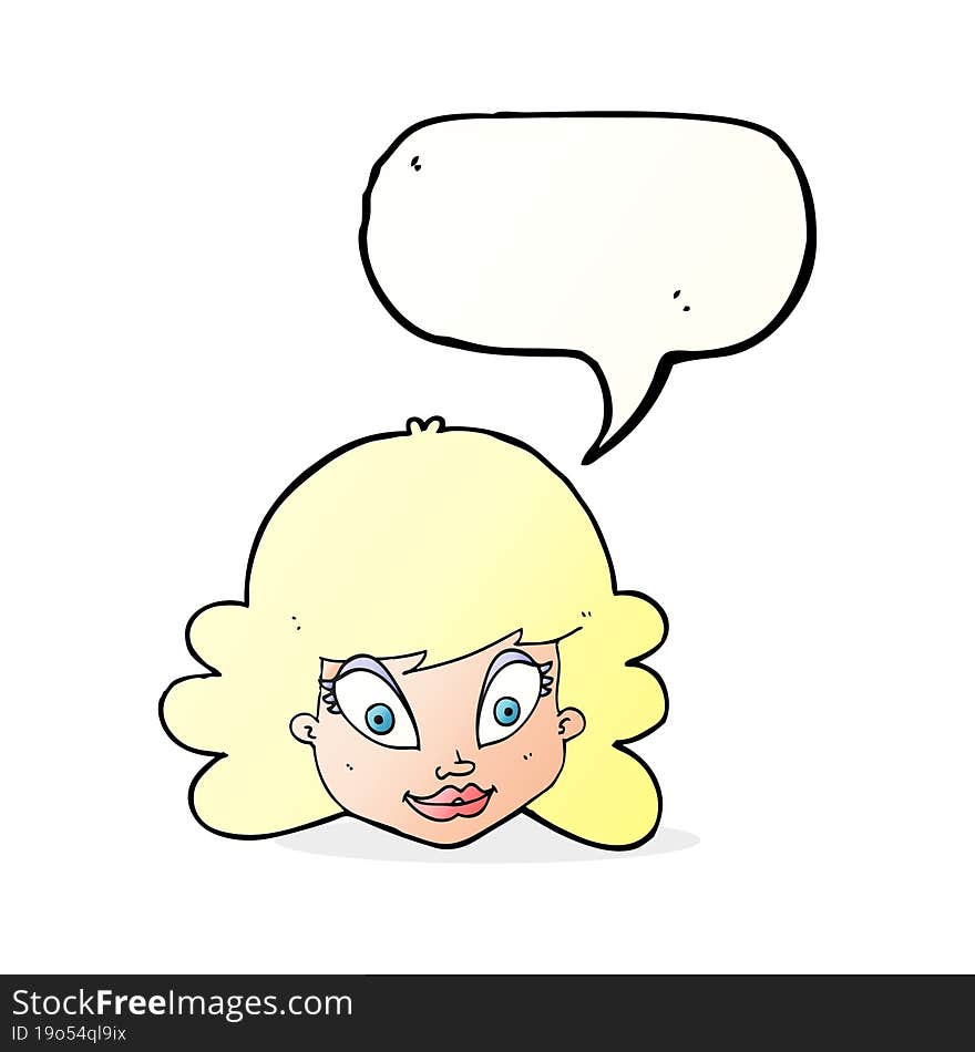 Cartoon Happy Female Face With Speech Bubble