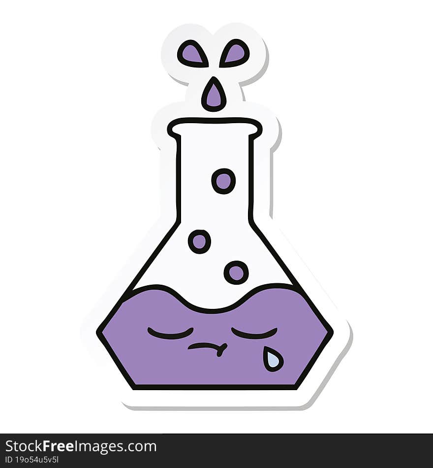 sticker of a cute cartoon science beaker