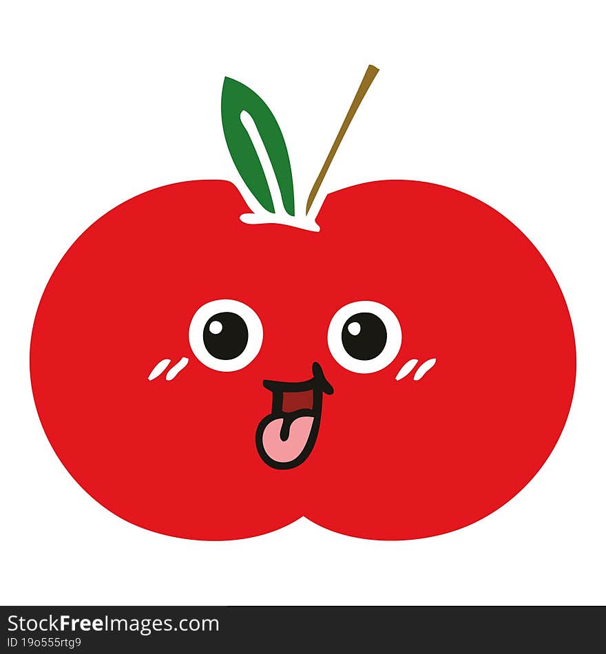 flat color retro cartoon red apple