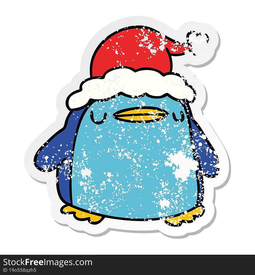 christmas distressed sticker cartoon of kawaii penguin