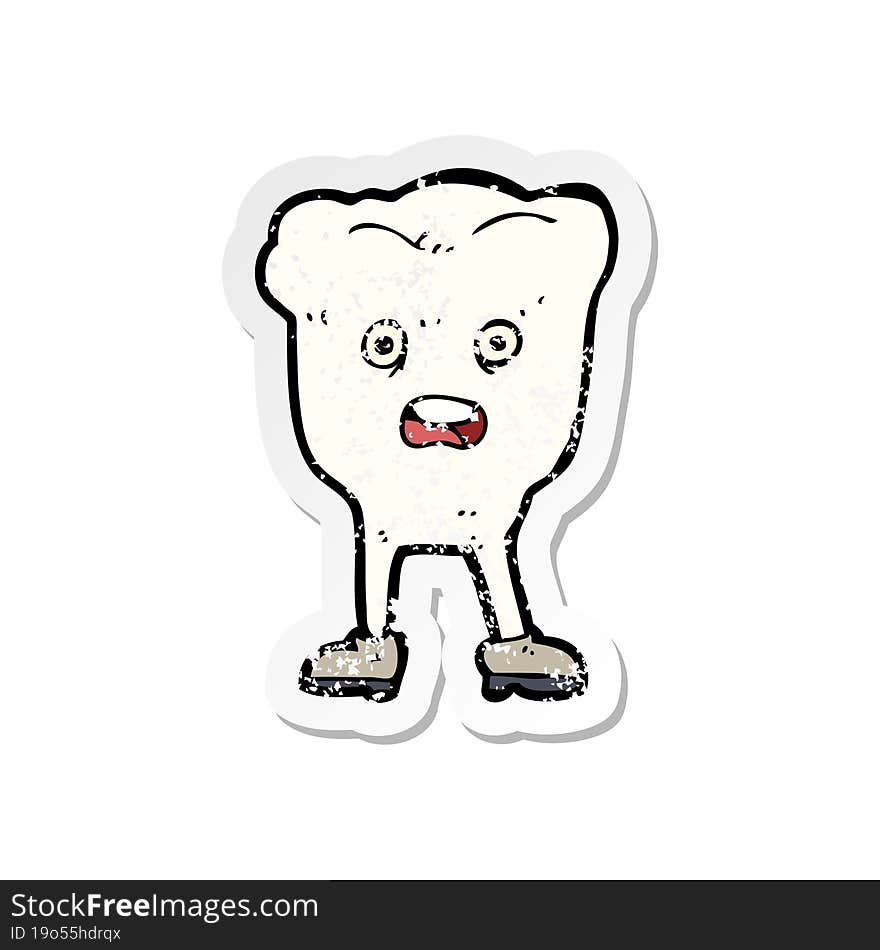 retro distressed sticker of a cartoon tooth looking afraid