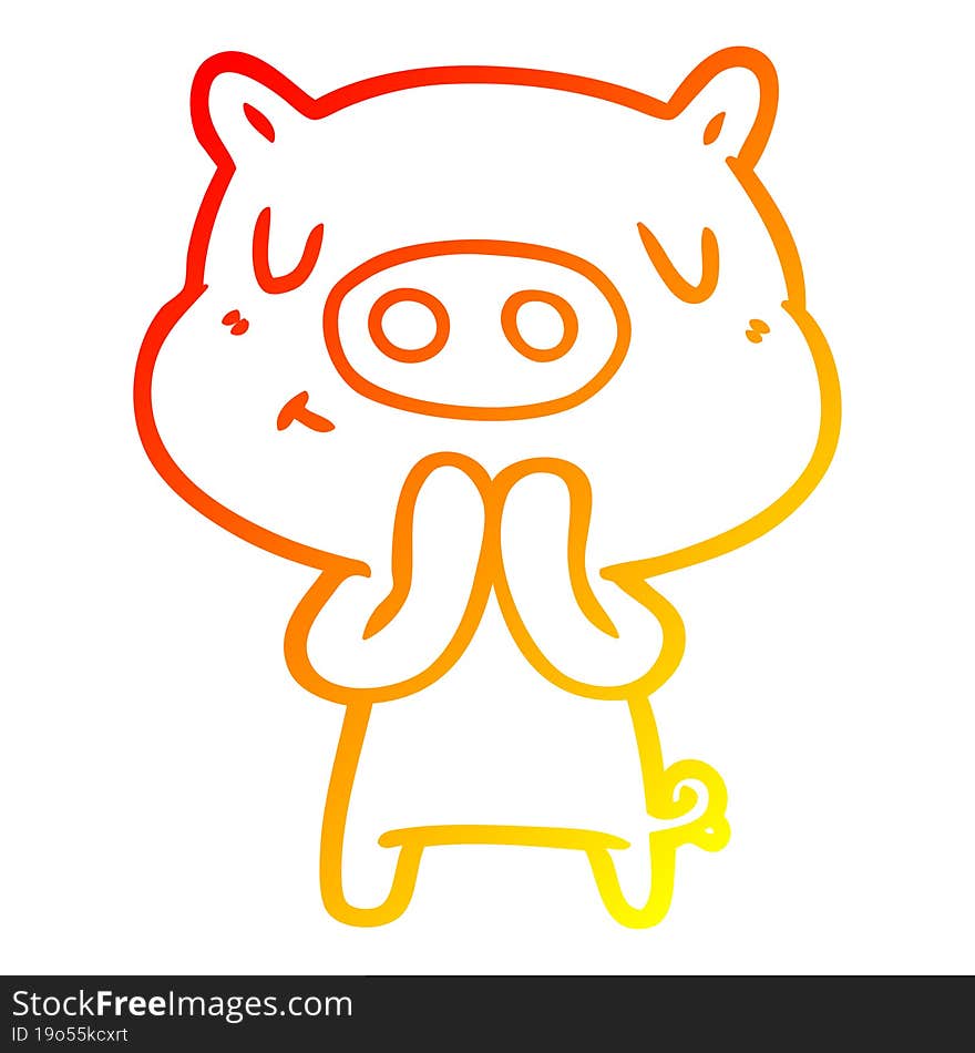 warm gradient line drawing cartoon content pig