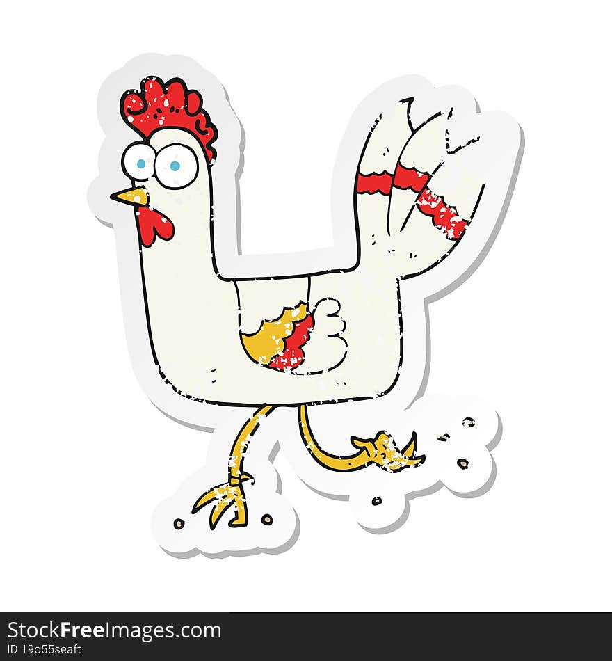 retro distressed sticker of a cartoon chicken running