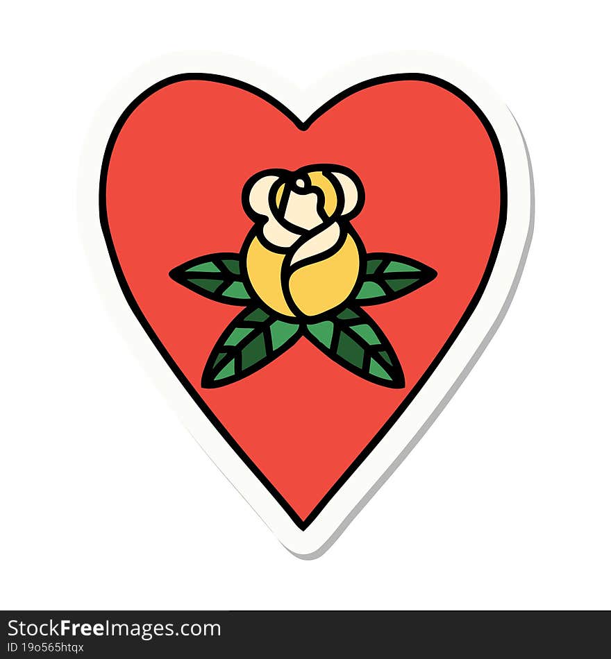 sticker of tattoo in traditional style of a heart and flowers. sticker of tattoo in traditional style of a heart and flowers