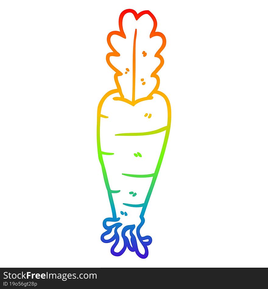 rainbow gradient line drawing of a cartoon carrot