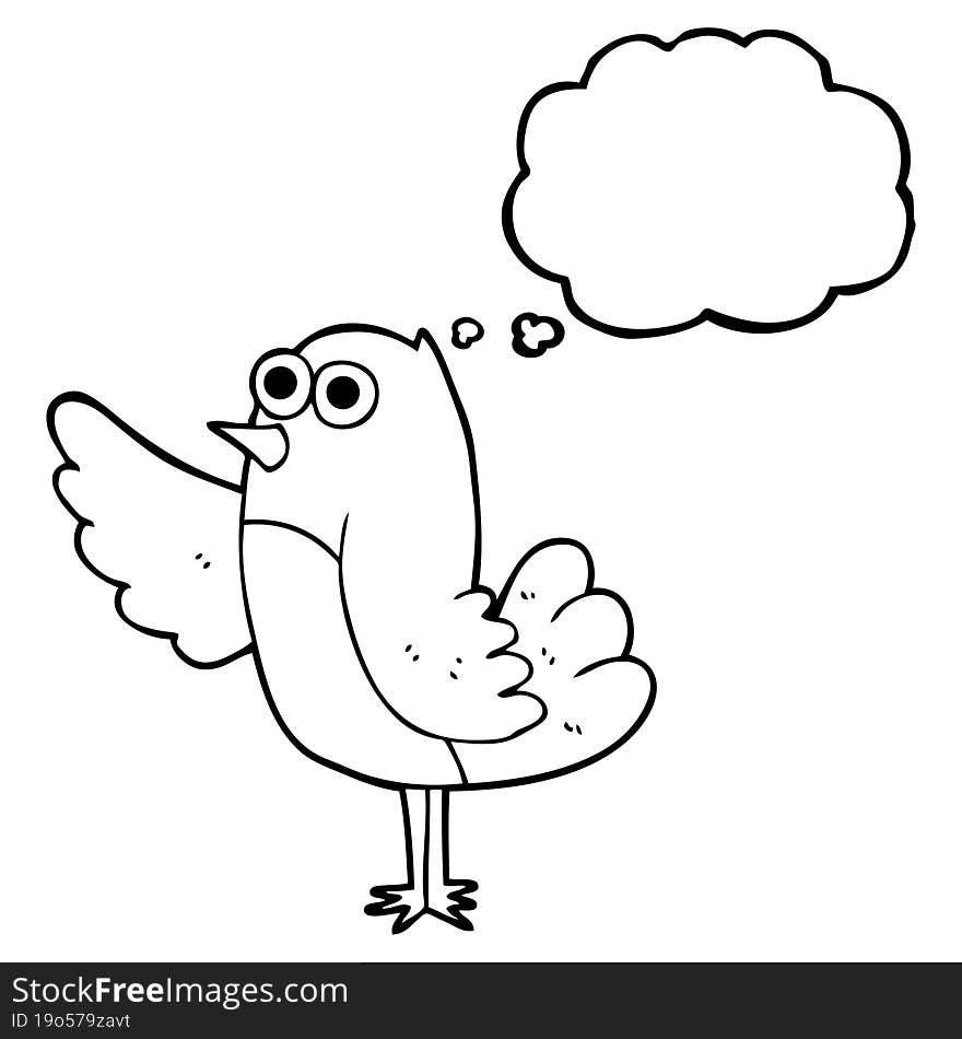 freehand drawn thought bubble cartoon bird