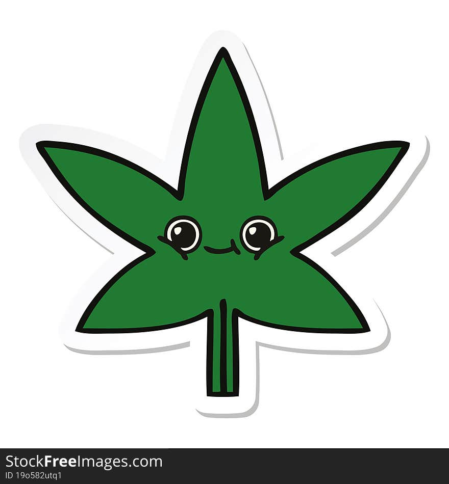 Sticker Of A Cute Cartoon Marijuana Leaf