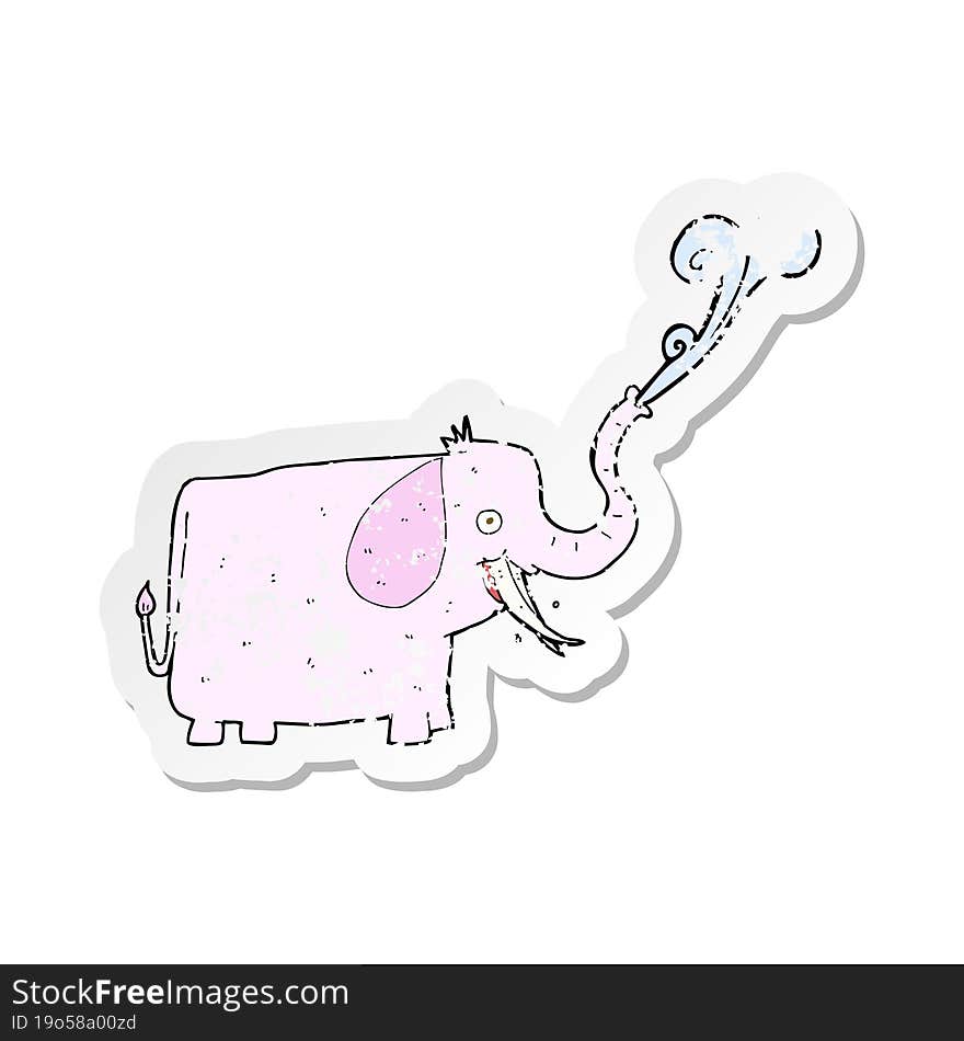 retro distressed sticker of a cartoon happy elephant