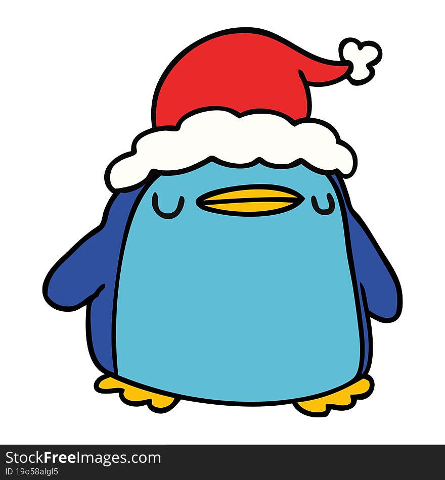 hand drawn christmas cartoon of kawaii penguin