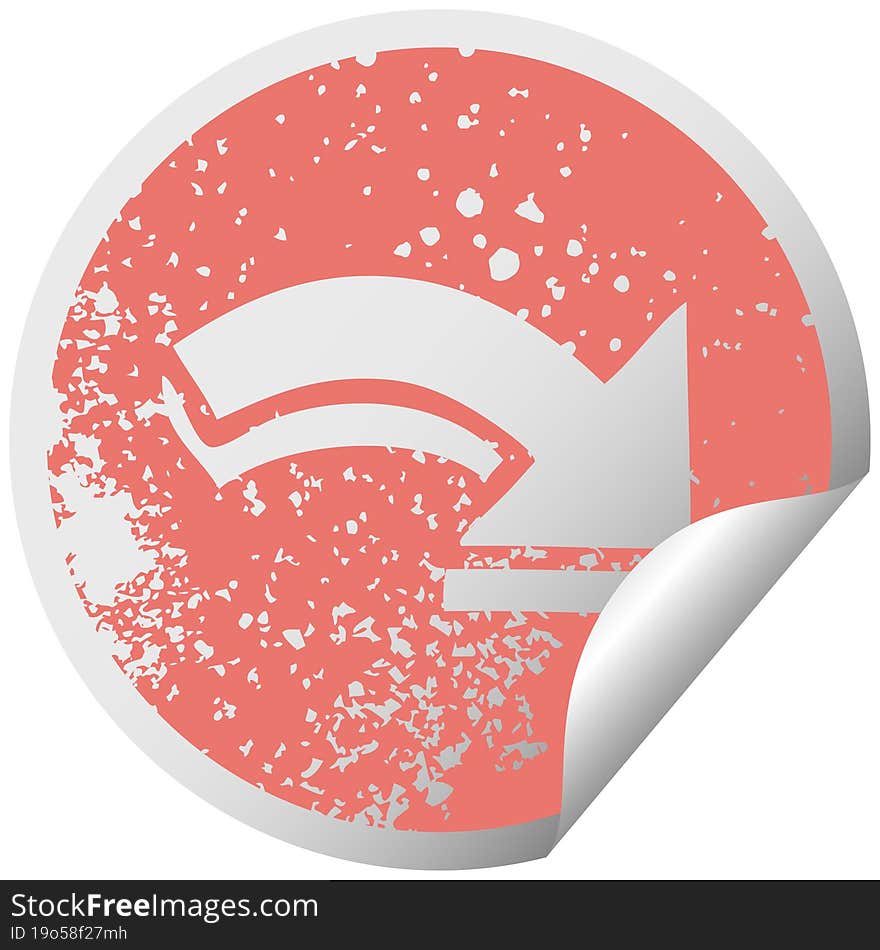 distressed circular peeling sticker symbol pointing arrow