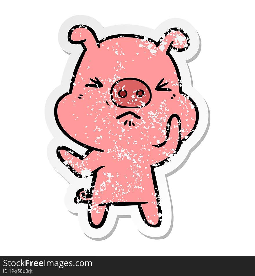 distressed sticker of a cartoon angry pig