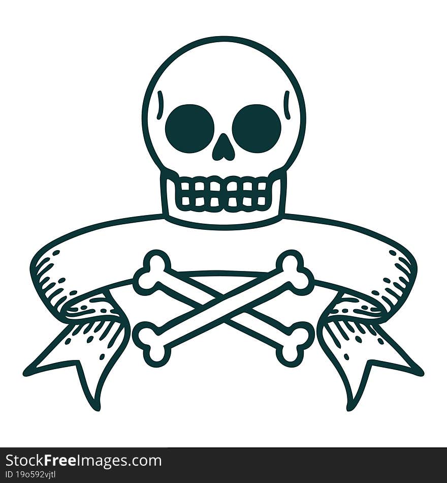 tattoo with banner of a skull and bones