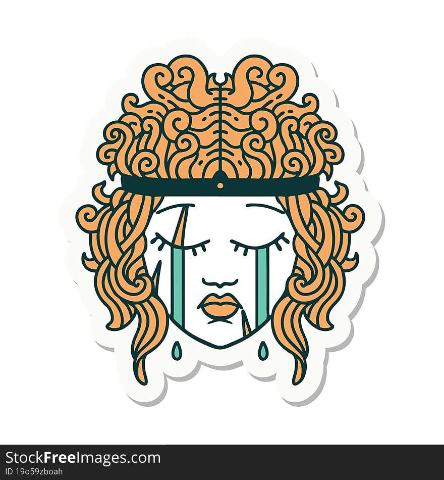 sticker of a crying human barbarian. sticker of a crying human barbarian