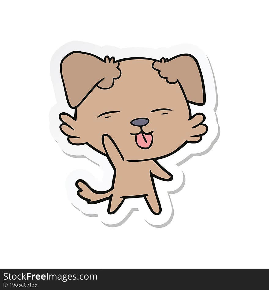 sticker of a cartoon dog sticking out tongue