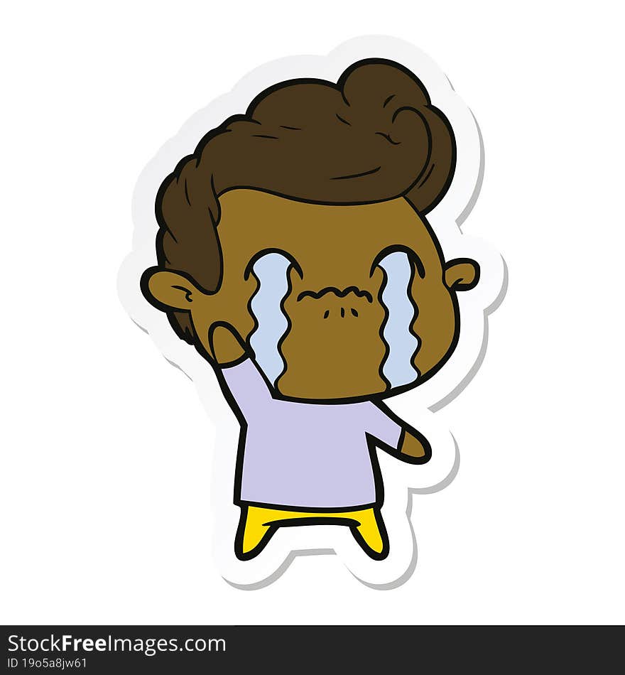 sticker of a cartoon man crying