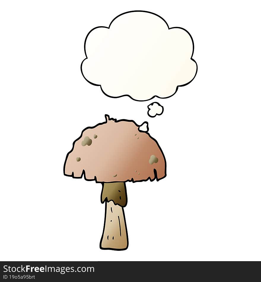 cartoon mushroom and thought bubble in smooth gradient style